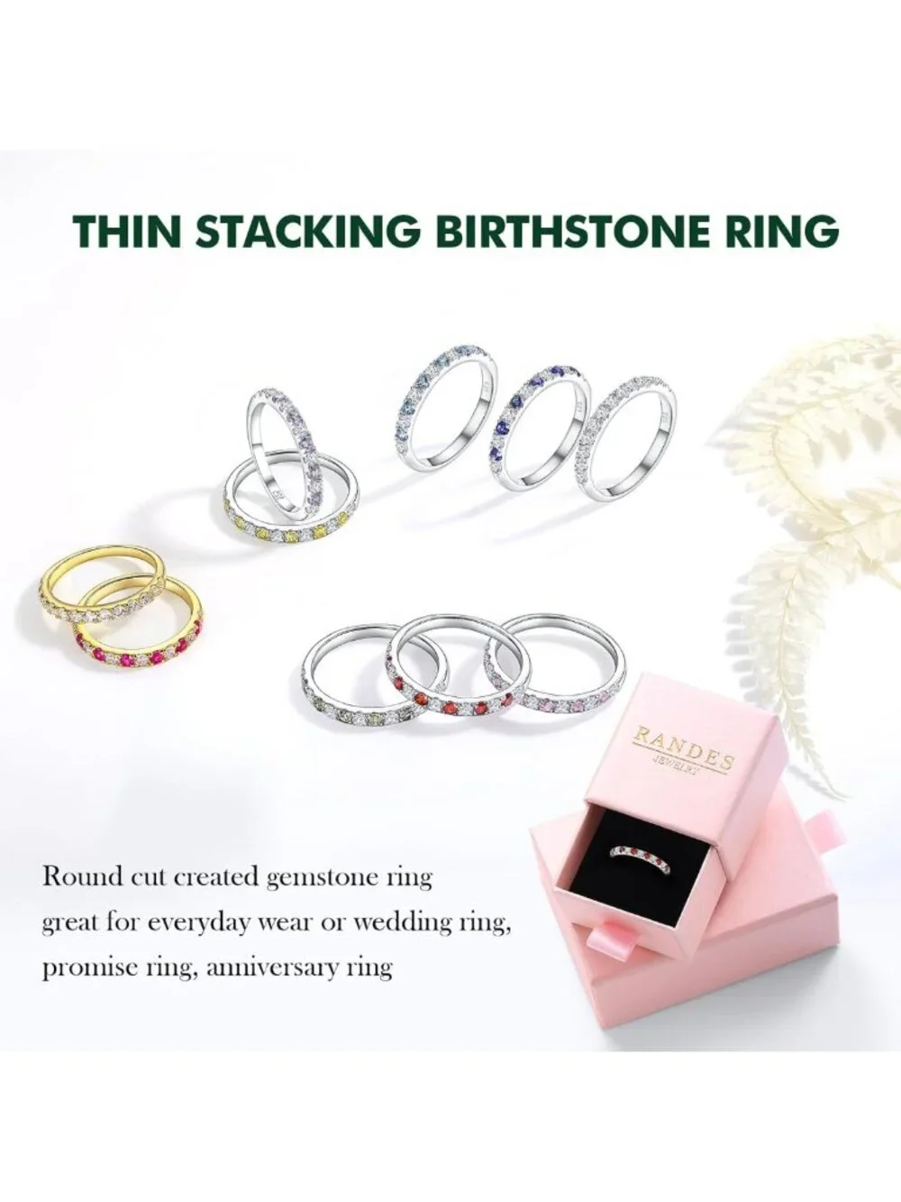 Stackable Birthstone Eternity Band Ring - 925 Silver/Gold-Plated, Size 6-10
